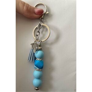 Blue Beaded Keychain with Tassel